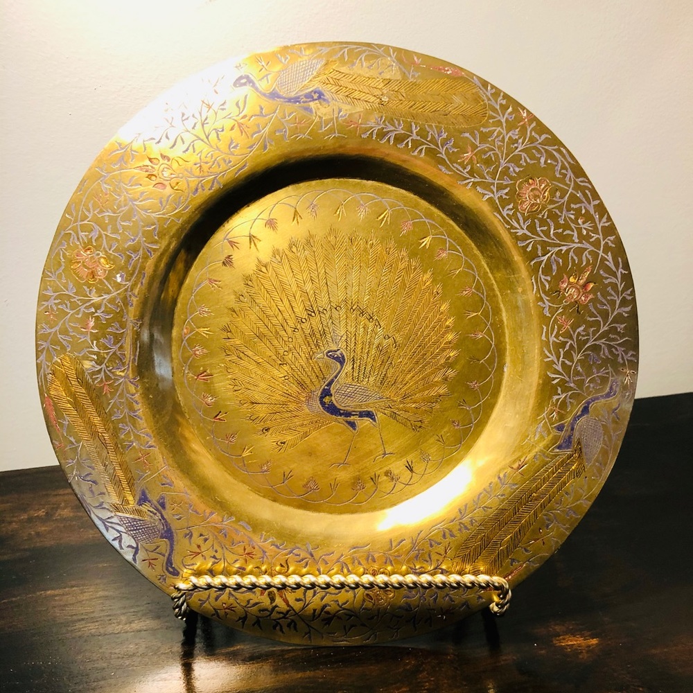 Vintage Brass Peacock Plate